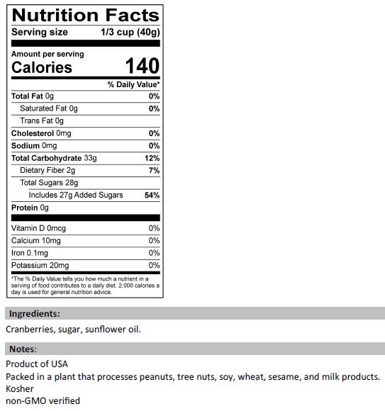Sweetened Dried Cranberries Nutrition Facts