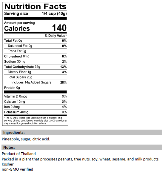 Diced Dried Pineapple Nutrition Facts