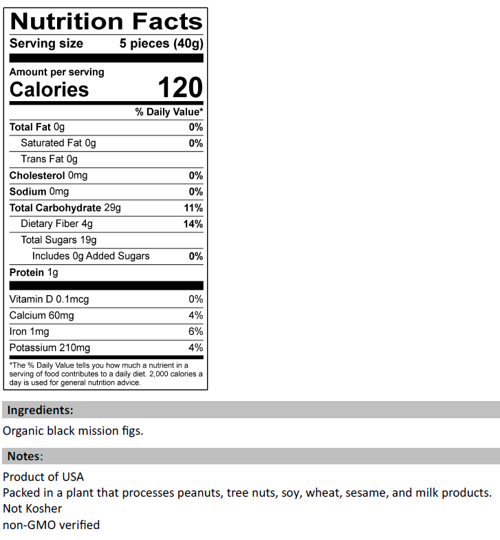 Nutrition Facts for Organic Dried Figs (Black Mission)