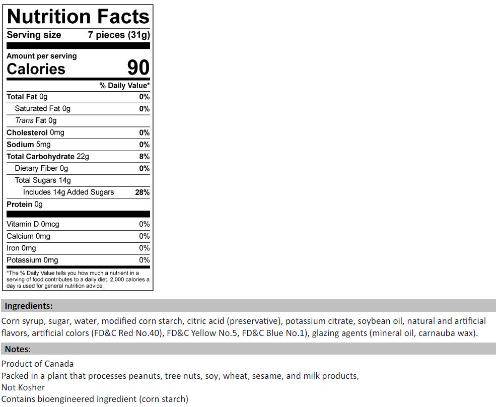 rainbow gummy fish nutrition information
