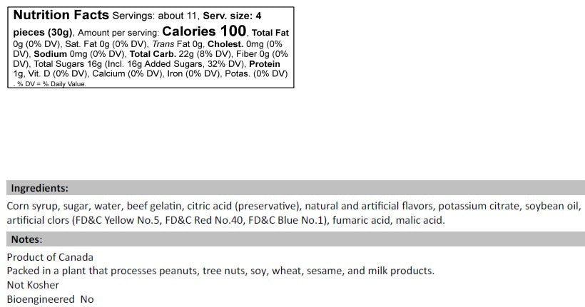 Gummy Sour Worms nutrition facts