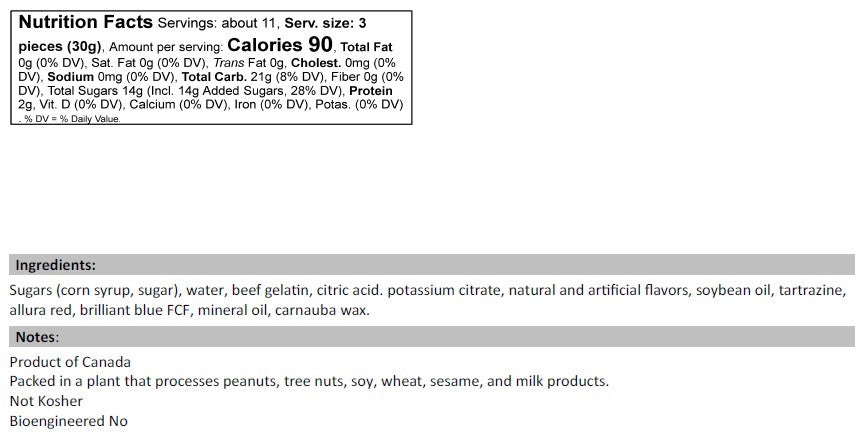 Wiggly Gummy Worms nutrition