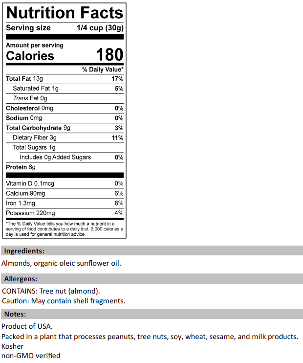 Roasted Almonds (Unsalted), 11.5 oz Container - 12 Pack