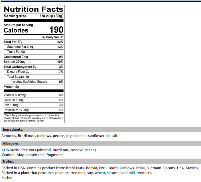 Deluxe Mixed Nuts Roasted & Salted Nutrition Facts
