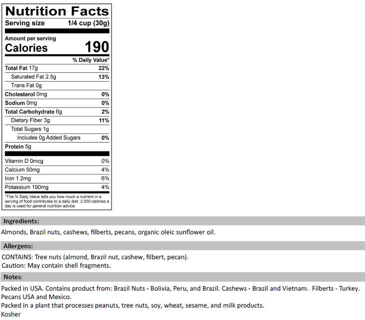 Nutrition Facts: Deluxe Mixed Nuts Roasted & Unsalted