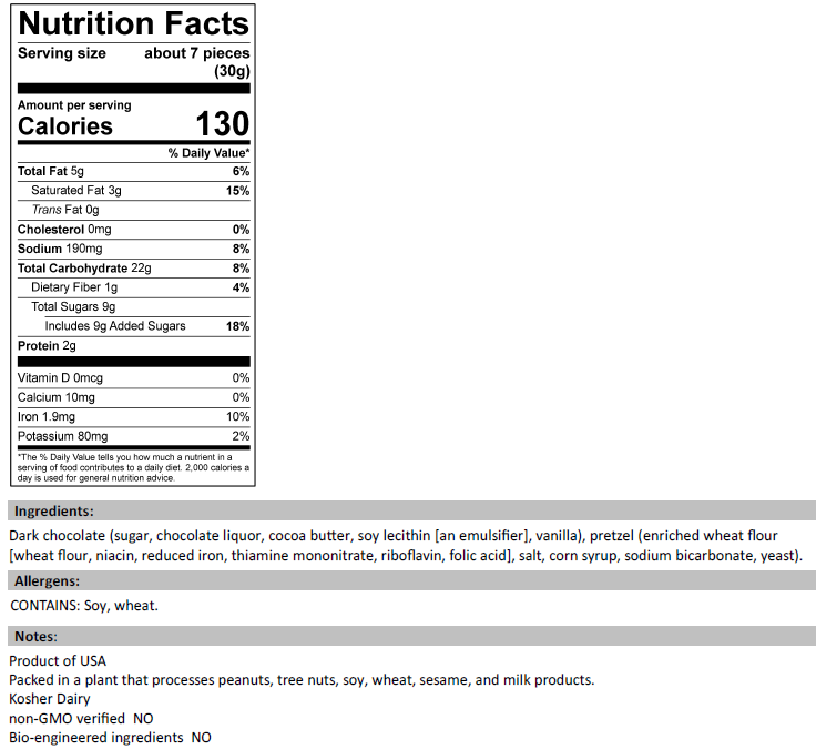 Dark Chocolate Covered Pretzels Nutrition Facts