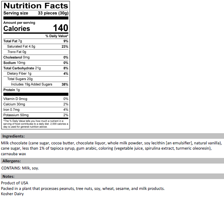 Nutrition Facts for Natural Milk Chocolate Gems