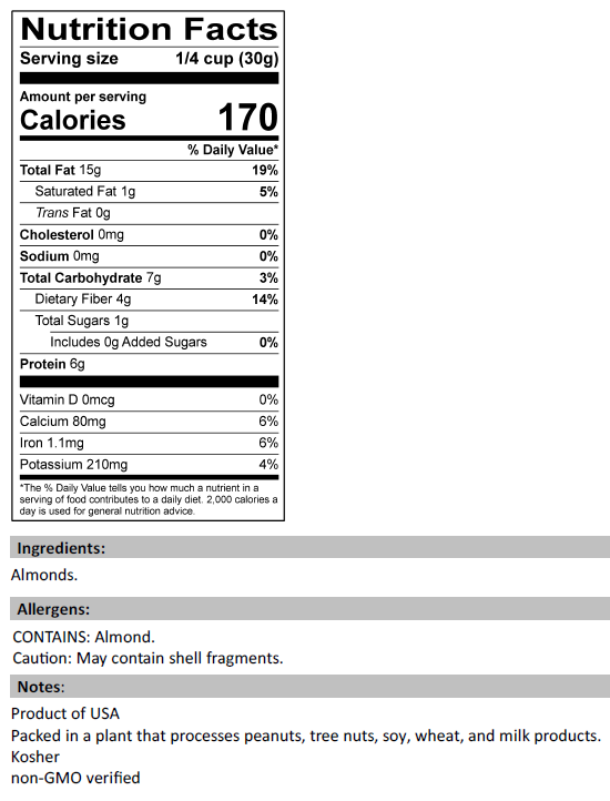 Raw Shelled Almonds Nutrition Facts