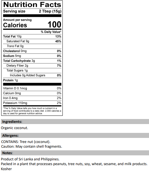 Nutrition Facts for Organic Shredded Coconut