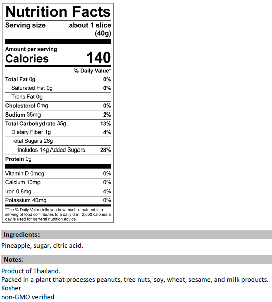 Nutrition Facts for Dried Pineapple Slices