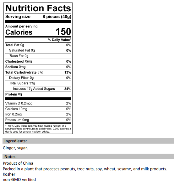 Ginger Slices Nutrition Facts