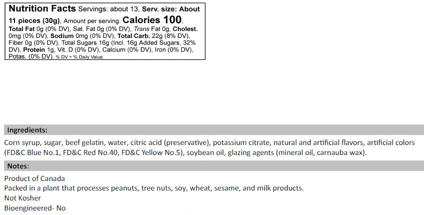 Gummy Grizzly Bears nutrition facts