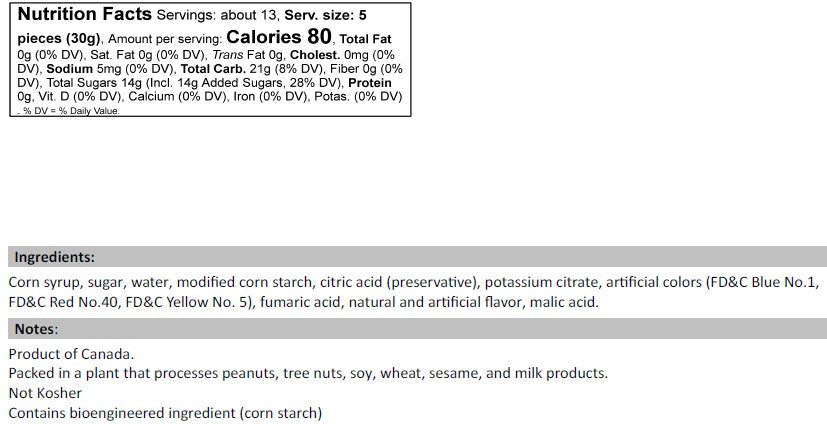Candy Sweet Peaches nutrition facts