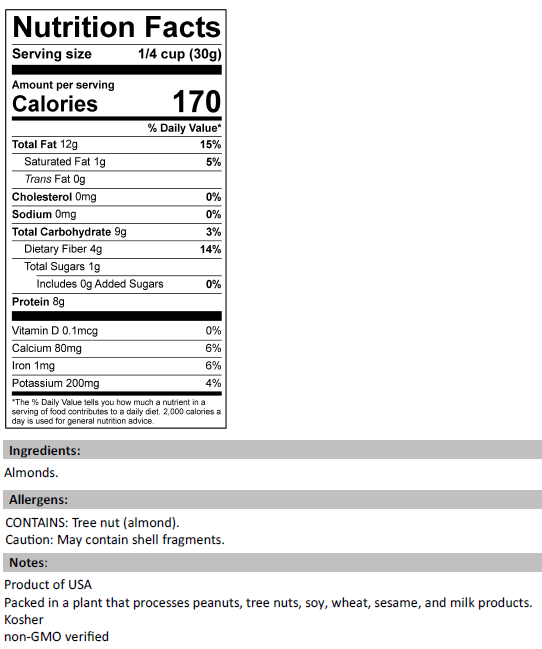Diced Almonds Dry Roasted Nutrition Facts