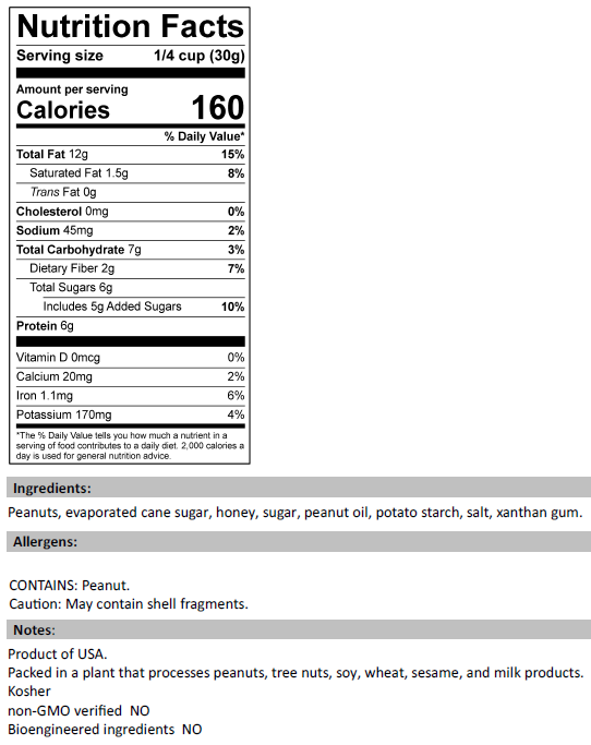 Nutrition Facts for Honey Roasted Peanuts