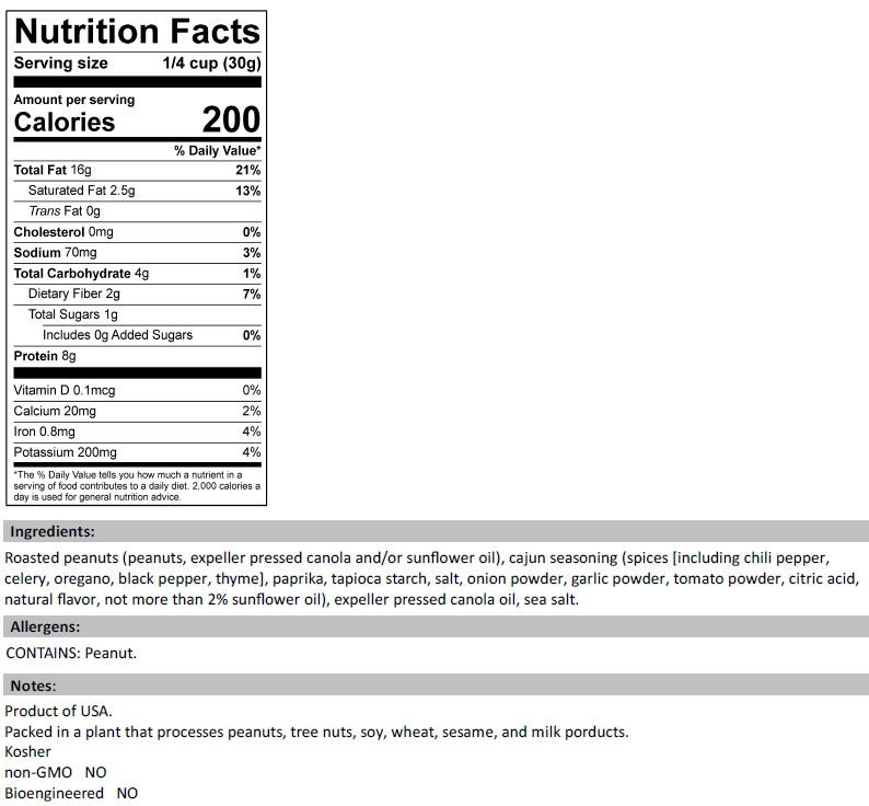 Cajun Peanuts Nutrition Facts