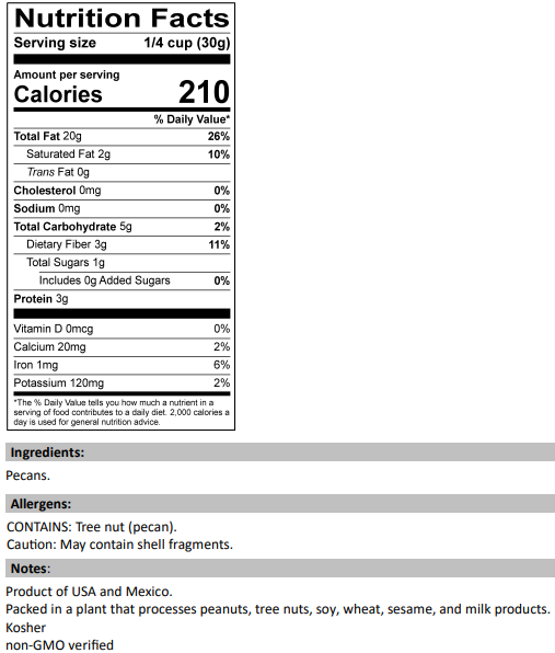 Nutrition Facts for Pecan Halves (Jr. Mammoth)