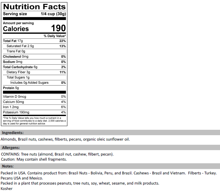Nutrition Facts: Deluxe Mixed Nuts Roasted  & Unsalted
