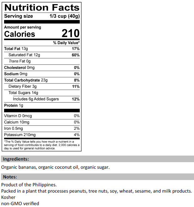 Nutrition Facts Organic Sweetened Banana Chips