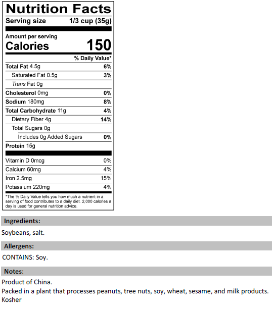 Nutrition Facts for Dry Roasted Edamame - Salted