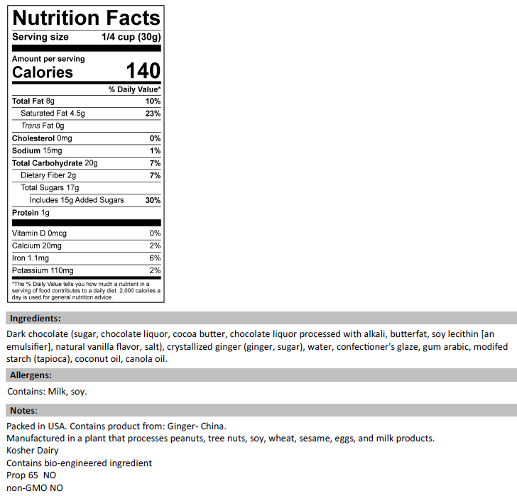 Dark Chocolate Covered Ginger Nutrition Facts