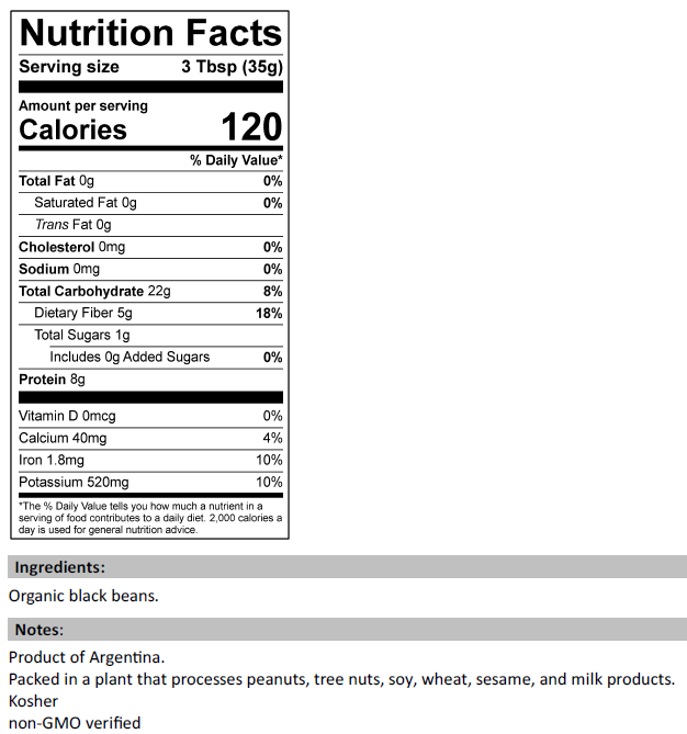 Nutrition Facts for Organic Black Beans