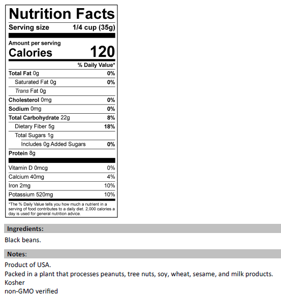 Dried Black Beans Nutrition Facts