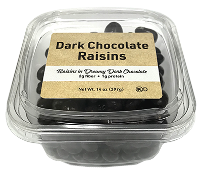 Plastic Tub of Dark Chocolate Covered Raisins
