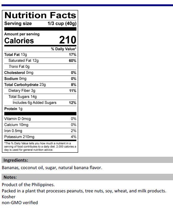 Sweetened Banana Chips Nutrition Facts