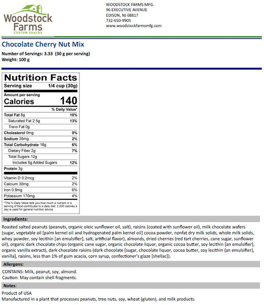 Chocolate Cherry Nut Trail Mix Nutritional Facts